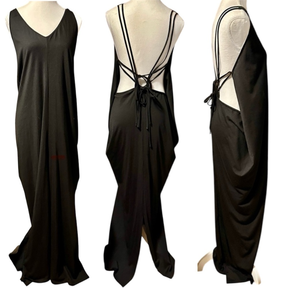 Zanzea Strappy Backless Black V-neck Maxi Dress, 1X/2X & 2X/3X Adjustable Size!